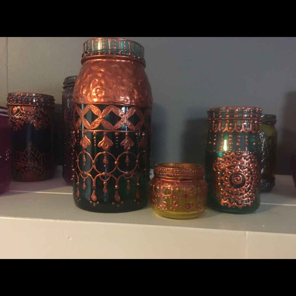 Sold Hand painted up cycled candle holders